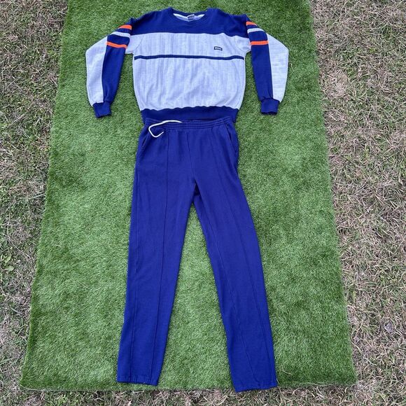 Vintage 90s Wilson Tennis Button Sweatsuit Womens Medium Striped Preppy Blue - Picture 1 of 11